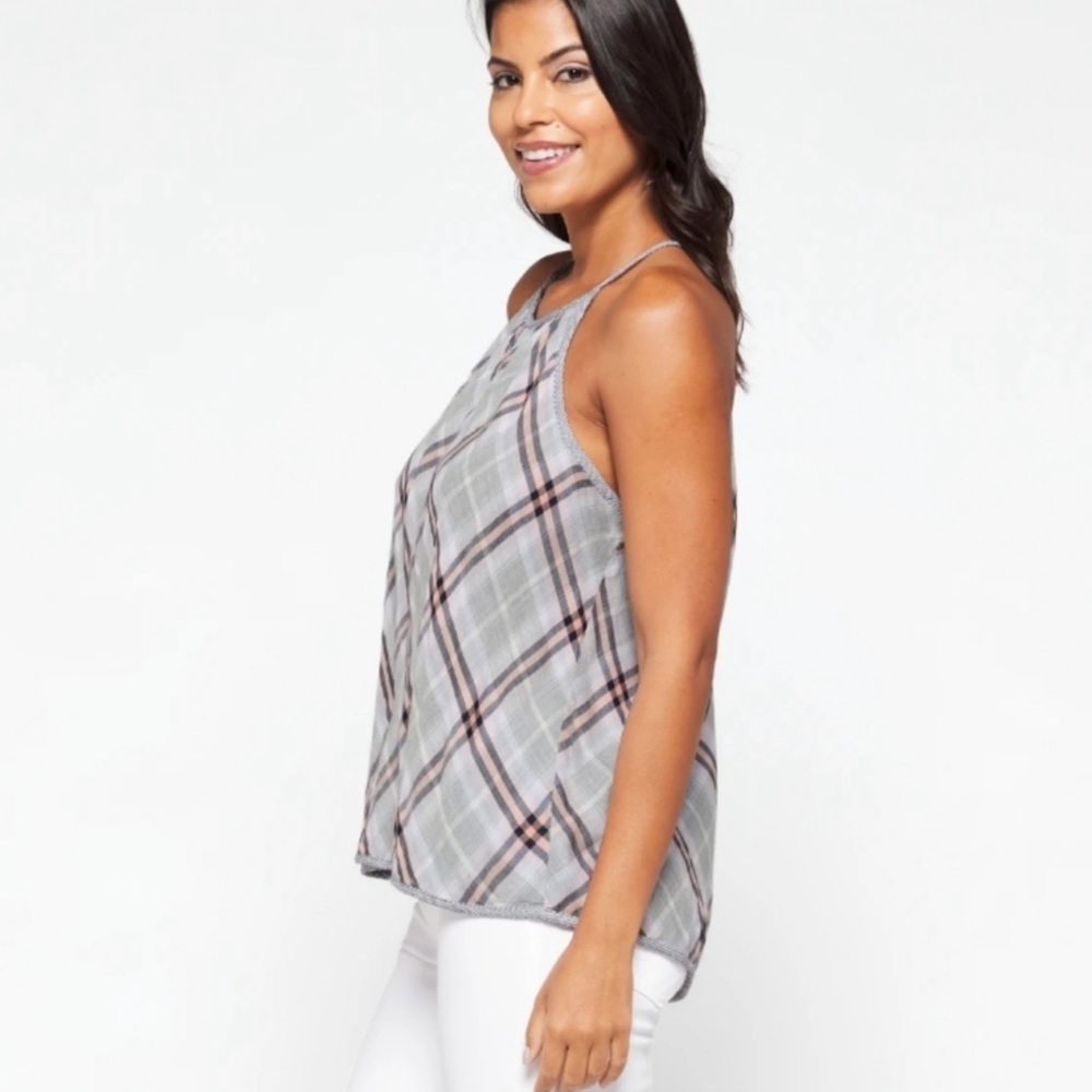 Bella Dahl Kia Halter Top Gray Diamond Plaid Size Medium EUC - Picture 2 of 8